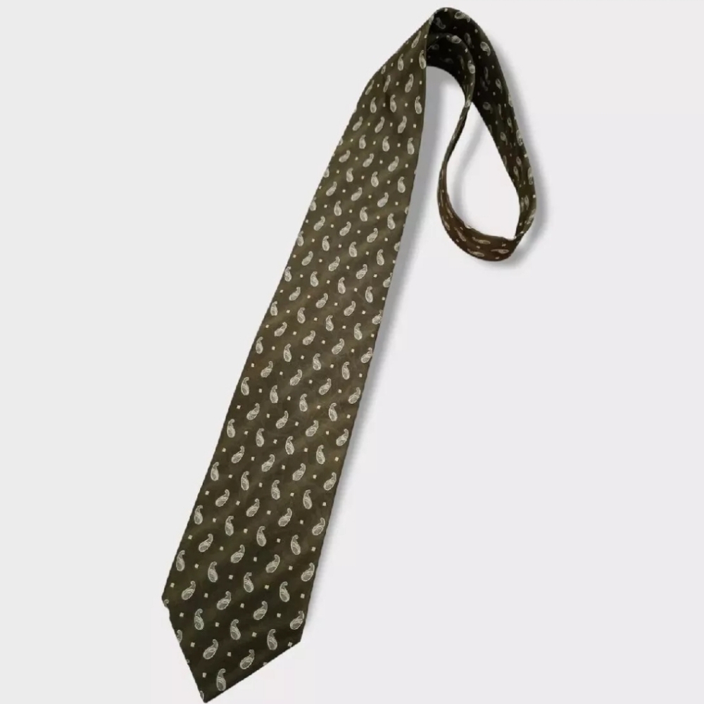 SOLD LANVIN Brown/Green Geometric Paisley Silk LUXURY Tie FRANCE
